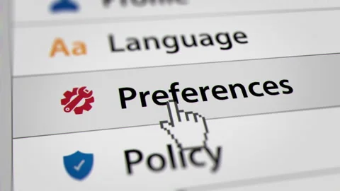 Animated Mouse Cursor Clicking Preferences Tab UI on Website Stock Footage 250768818
