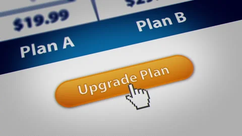 Animated Mouse Cursor Clicking Upgrade Plan Button on Website Stock Footage 249040793
