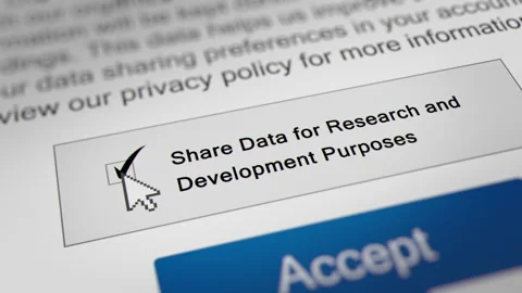 Animated Mouse Cursor Clicks the 'Share data for research...' Checkbox Stock Footage 255692697