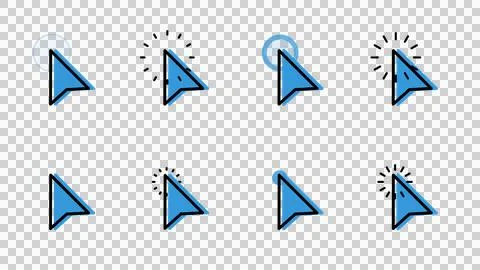 Animated mouse pointer cursor icon pack on transparent background. Stock Illustration