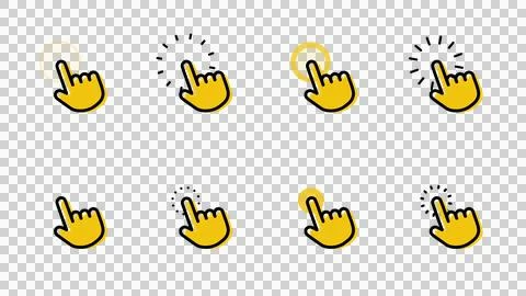 Animated mouse pointer hand cursor icons pack on transparent background. Stock Illustration