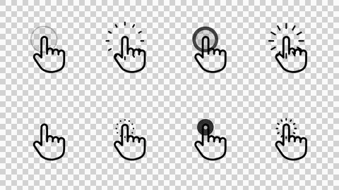 Animated mouse pointer pack with various cursors on transparent BG. Stock Illustration