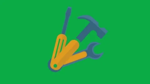 Animated multi-tool kit icon with hammer screwdriver and wrench on green screen Stock Footage 332282615