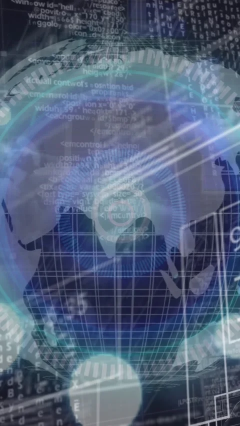 Animated multiple exposure of globe and rapid changing data with clouds in Stock Footage 341921077