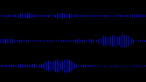 Animated musical elements on black screen. Three blue sound waves with beats Video stock 290086545