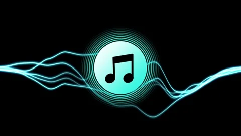 Animated musical note icon with a cyan audio waveform on a black background. Stock Footage 319613434