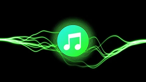 Animated musical note icon with a green audio waveform on a black background. Stock Footage 319613612