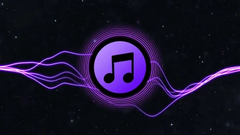 Animated musical note icon with a purple audio waveform on a starry space Stock Footage 319613342
