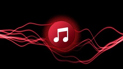 Animated musical note icon with a red audio waveform on a black background. 動画素材 319613435