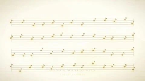 Animated musical notes appearing on vintage aged parchment paper background for Stock Footage 343860572
