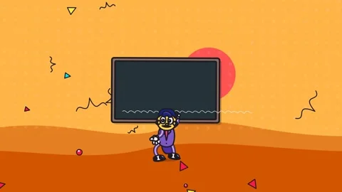 Animated Mustache Character Explaining At Blank Blackboard 스톡 동영상 341397447