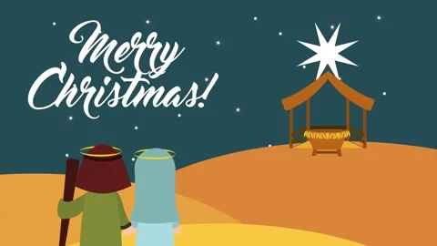 Animated nativity scene with joseph and mary looking at the manger under a .. 動画素材 338365613