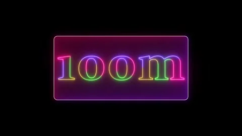 Animated neon 100m text on Black background, concept animation. Vidéo 332959227