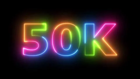 Animated Neon 50K Text Bright Glowing Rainbow Outline on Dark Background fo.. Stock Illustration