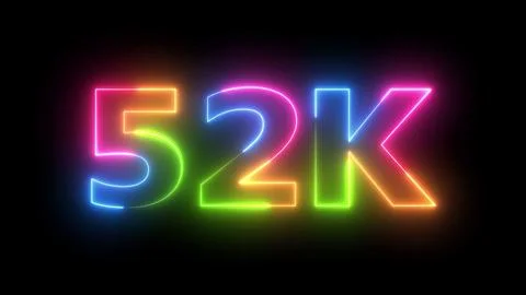 Animated Neon 52K Text Vibrant Glowing Outline on Dark Background for Digit.. Ilustração Stock
