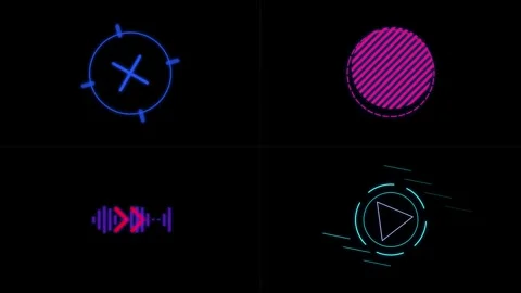 Animated neon abstract HUD elements and shapes in 4K Video stock 345285865