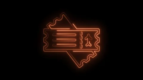 Animated neon airplane ticket icon glowing on black background for travel and Stock Footage 322980457
