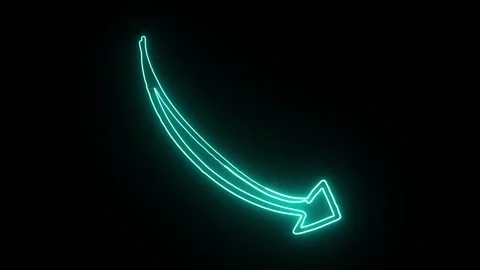Animated neon arrow glowing and pointing down on dark background Stock Footage 327760677