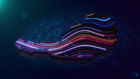 Animated Neon Austria Map Reveal on Futuristic Digital Grid Background Stock Footage 340739400