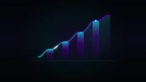 Animated neon bar chart rising with trend line for financial growth and dat.. 스톡 동영상 344861681