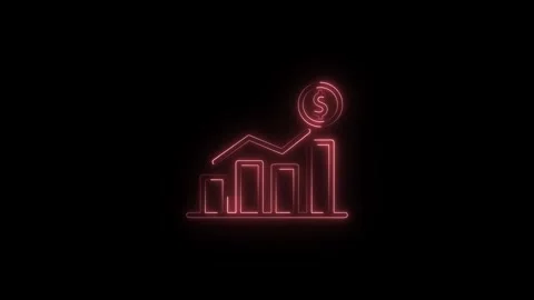 Animated neon bar graph with dollar coin ascending on black background, rep.. Stock Footage 345549564