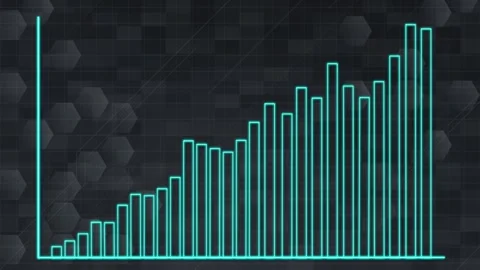 Animated Neon Bar Graph Growing on Futuristic Digital Background Vídeos de archivo 321384266