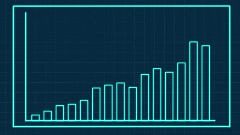 Animated Neon Bar Graph Growing on Dark Blue Grid Background 動画素材 325698904