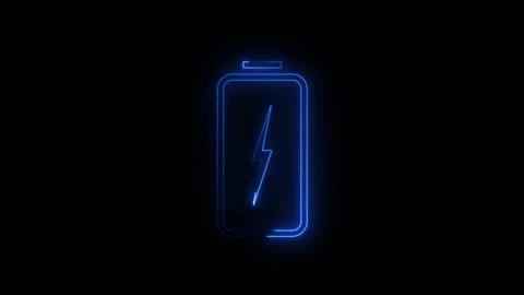 Animated neon battery icon with lightning bolt in dark background Stock Footage 345833753