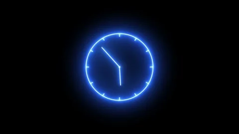 Animated Neon Blue Clock Looping 24 Hours on Black Background Video stock 308139281