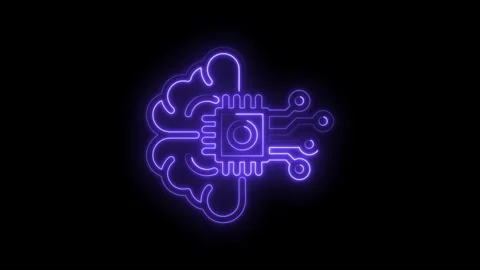 Animated neon brain circuit board represents artificial intelligence and neural Stock Footage 330781708