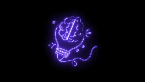 Animated neon brain idea lightbulb glowing on dark background for innovatio.. Stock Footage 330780021