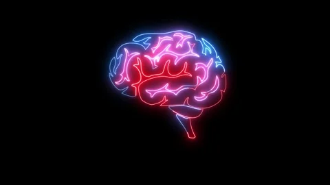 Animated neon brain pulsing with digital energy. Vidéo 333081113