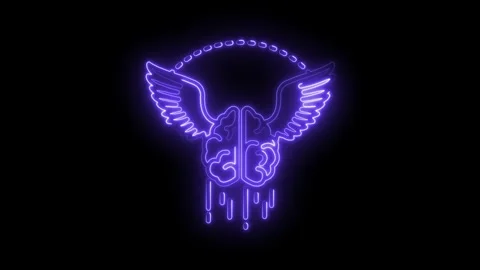 Animated neon brain with wings on black background for intelligence and cre.. Stock Footage 316676197