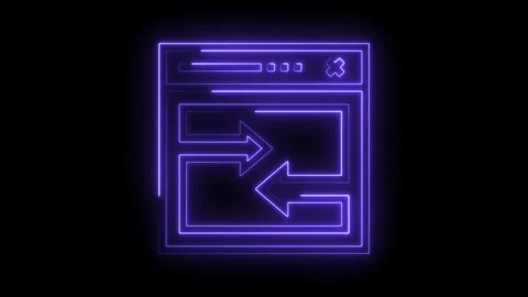 Animated neon browser window with arrows indicating data transfer on black Stock Footage 322976059