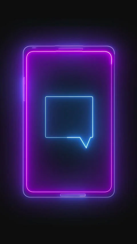 Animated neon chat message bubbles vertical video loop with glowing purple .. Stock Footage 321628604