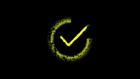 Animated neon check mark symbol glowing with particle effects on black back.. Stock Footage 336476154
