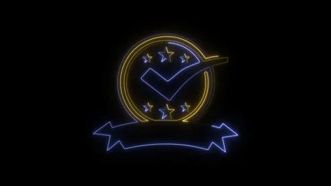 Animated neon checkmark badge icon in 4k resolution for business and techno.. Stock Footage 320064669
