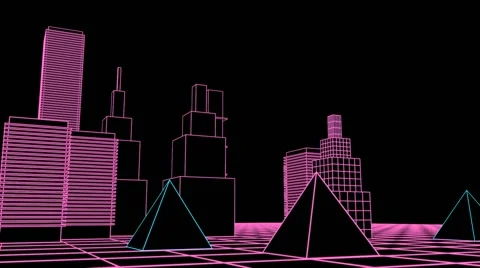 Animated Neon City Stock Footage 64649452