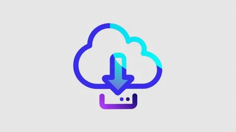 Animated Neon Cloud Download Icon Rotating to Front on Transparent Background Vídeos de archivo 337377146