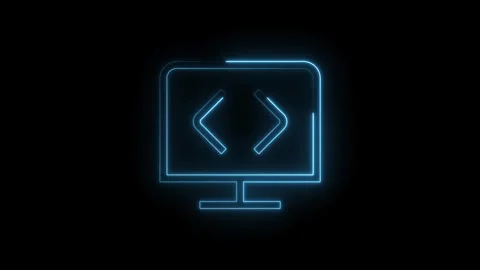 Animated neon coding screen with angle brackets perfect for technology soft.. Stock Footage 314543229