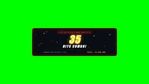 Animated Neon Combo Hit Counter with Explosive Multiplier Effects on Green Scree Stock Footage 345215867