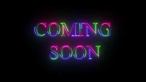 Animated neon coming soon text on Black background, concept animation. Видео 332960056