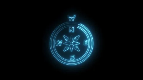Animated neon compass on black background revealing directions north east s.. Stock Footage 330778741
