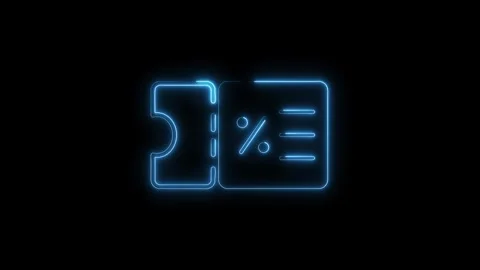 Animated neon coupon code icon discount offer isolated on black background Stock Footage 314542498