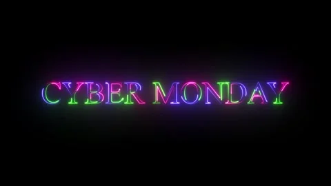 Animated neon cyber monday text on Black background, concept animation. Stock Footage 332960068