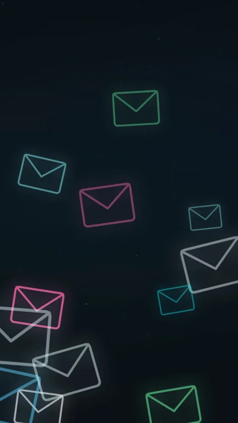 Animated Neon Email Envelopes Falling – Vertical Video for Social Media and Stock Footage 334941059