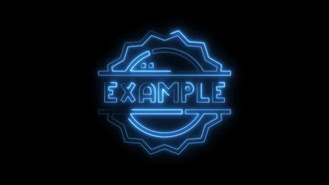 Animated neon example badge displaying futuristic design isolated on black .. Stockbeeldmateriaal 312332287