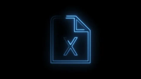 Animated neon excel file icon on black background data sheet spreadsheet symb Video stock 314544410