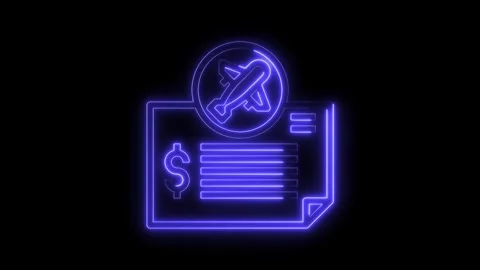 Animated neon flight ticket with dollar sign against black background for travel Stock Footage 322970154