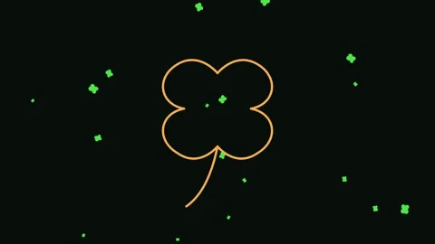 Animated Neon Four Leaf Clover Outlines on Black Background Stock Footage 341806507